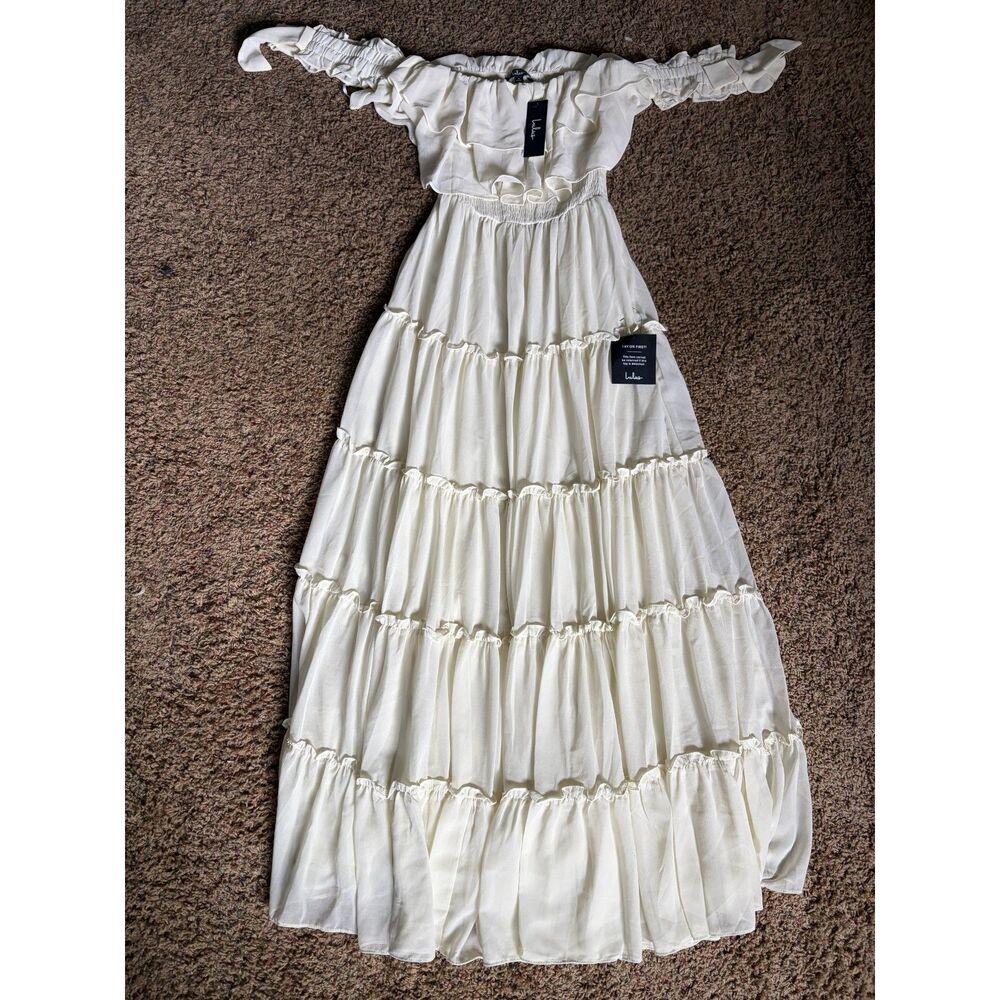 Lulus Change for Us Ivory Off-the-Shoulder Ruffled Maxi Dress